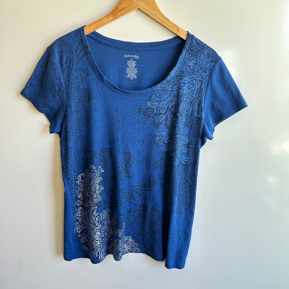 St. John's Bay T Shirt Paisley Print Short Sleeve Blue Top XL Casual NWOT - Picture 4 of 10